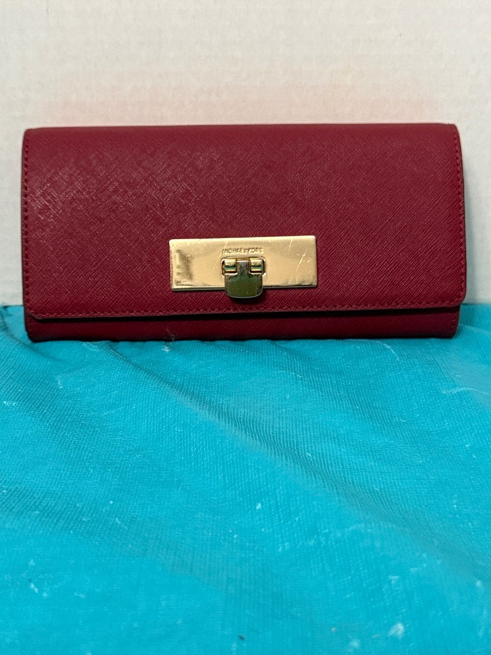 Michael Kors Wine Saffiano Leather Clutch Wallet with Gold Hardware